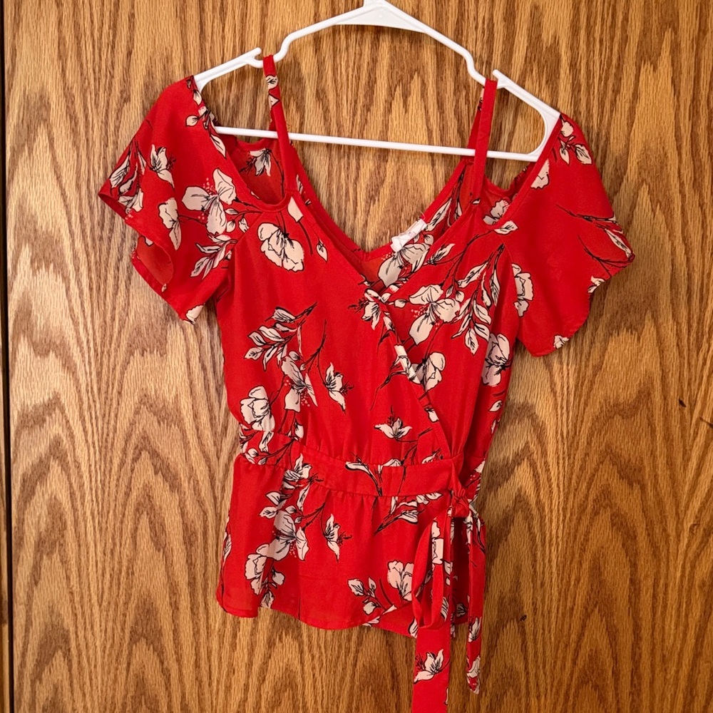 Floral Red Wrap Top